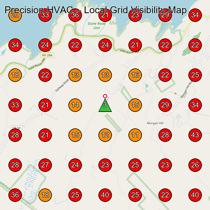 Precision HVAC GeoGrid visibility map for Kitchen Remodeler in Kingston